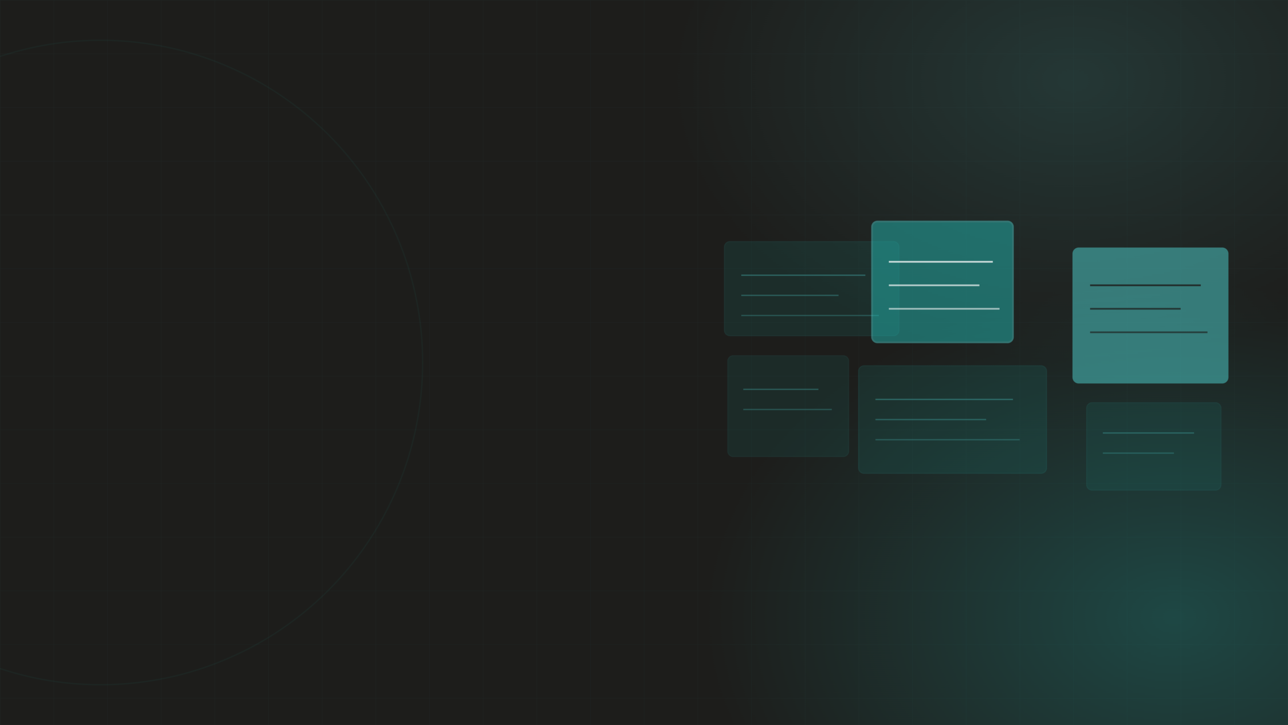 Abstract graphic of a layered grid of reference cards, several highlighted in teal